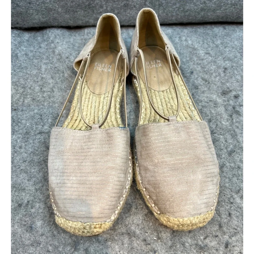 Eileen Fisher Espadrille Flats Suede Leather‎ Beige Slip On Shoes Women's 8.5